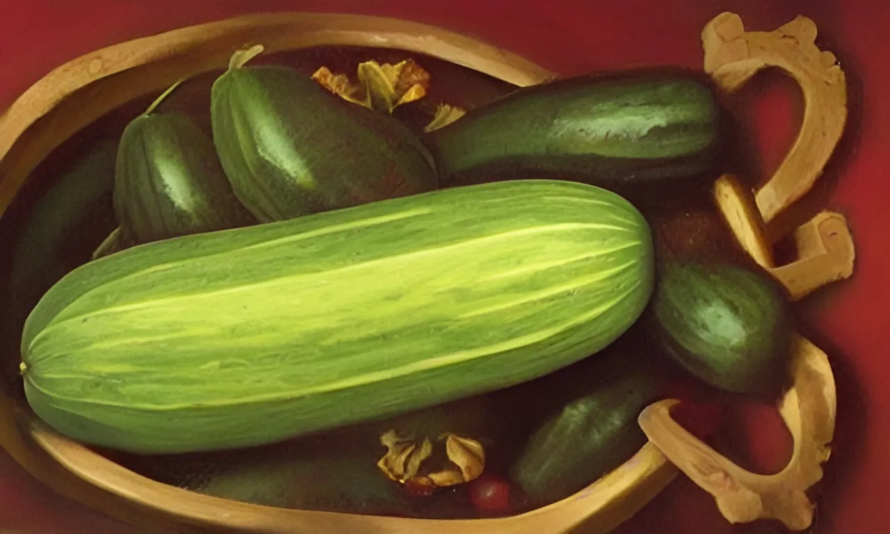 An intricate
painting of a cucumber, renaissance style